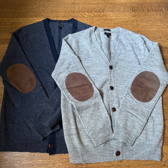 Pair of 2 J. Crew Men's Elbow Patch Cardigan Sweaters - Picture 1 of 11